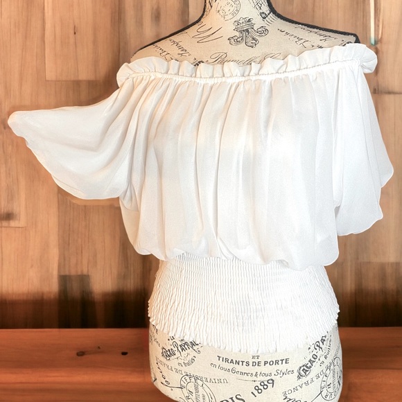 Romantic bohemian off the shoulder white top